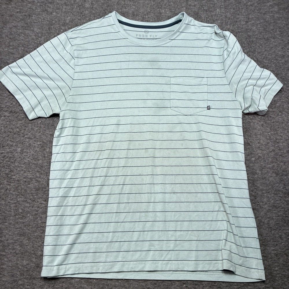 Free‎ Fly Performance Bamboo Pocket T Shirt Mens XL Blue Striped Short Sleeve